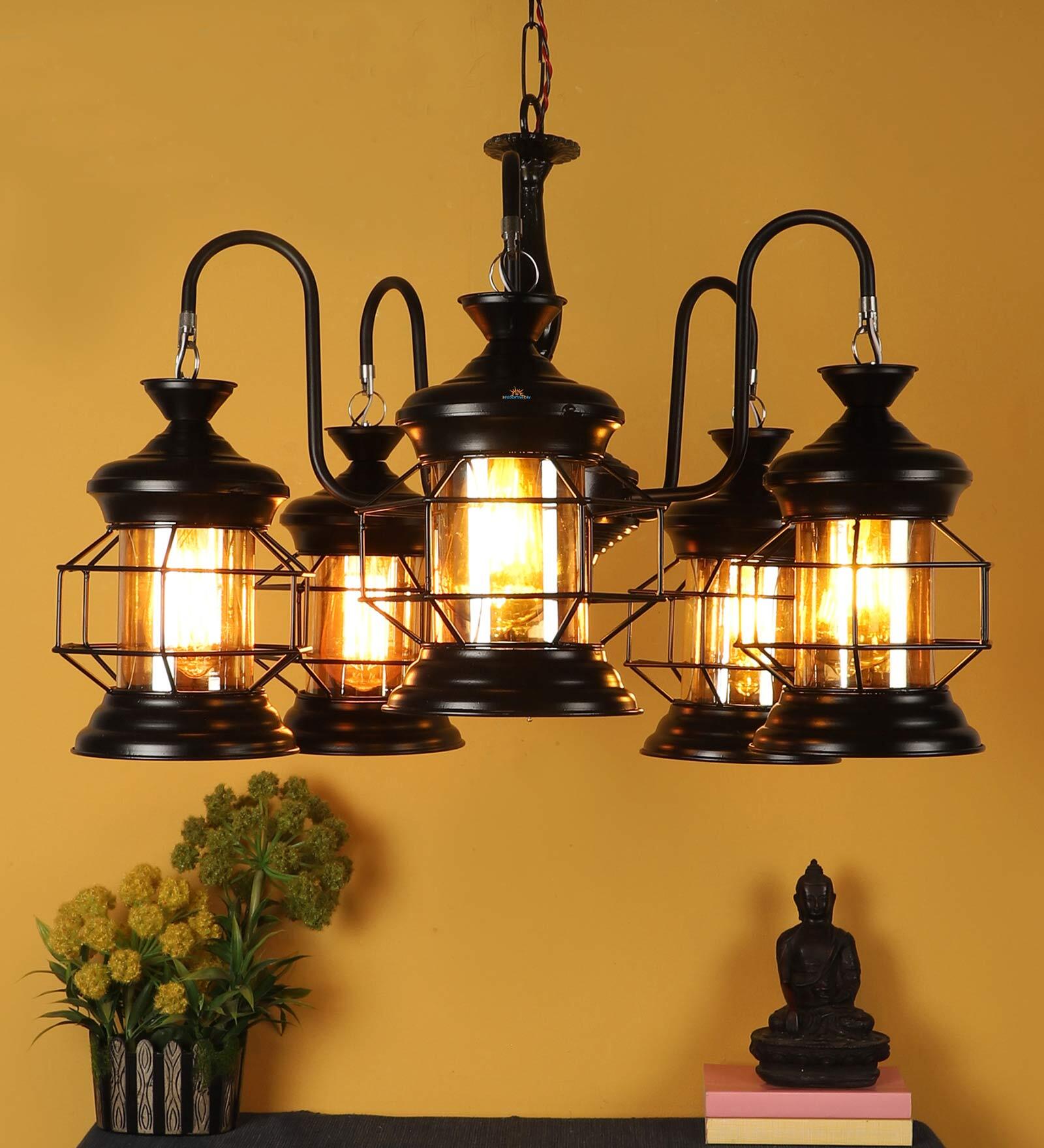 Soomin Black Glass Shaded Chandelier