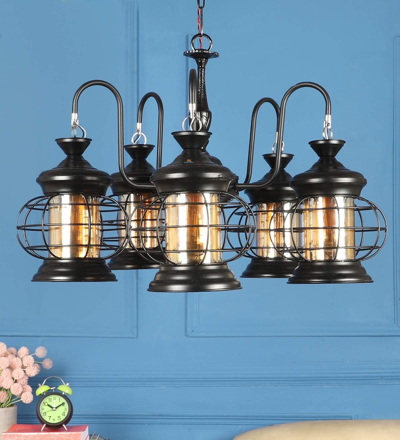 Fashionable Black Glass Shaded Chandelier