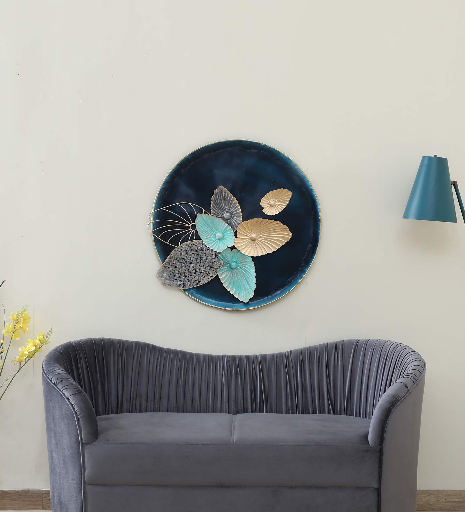 Multicolour Leaf Circle Wall Panel Metal Wall Art