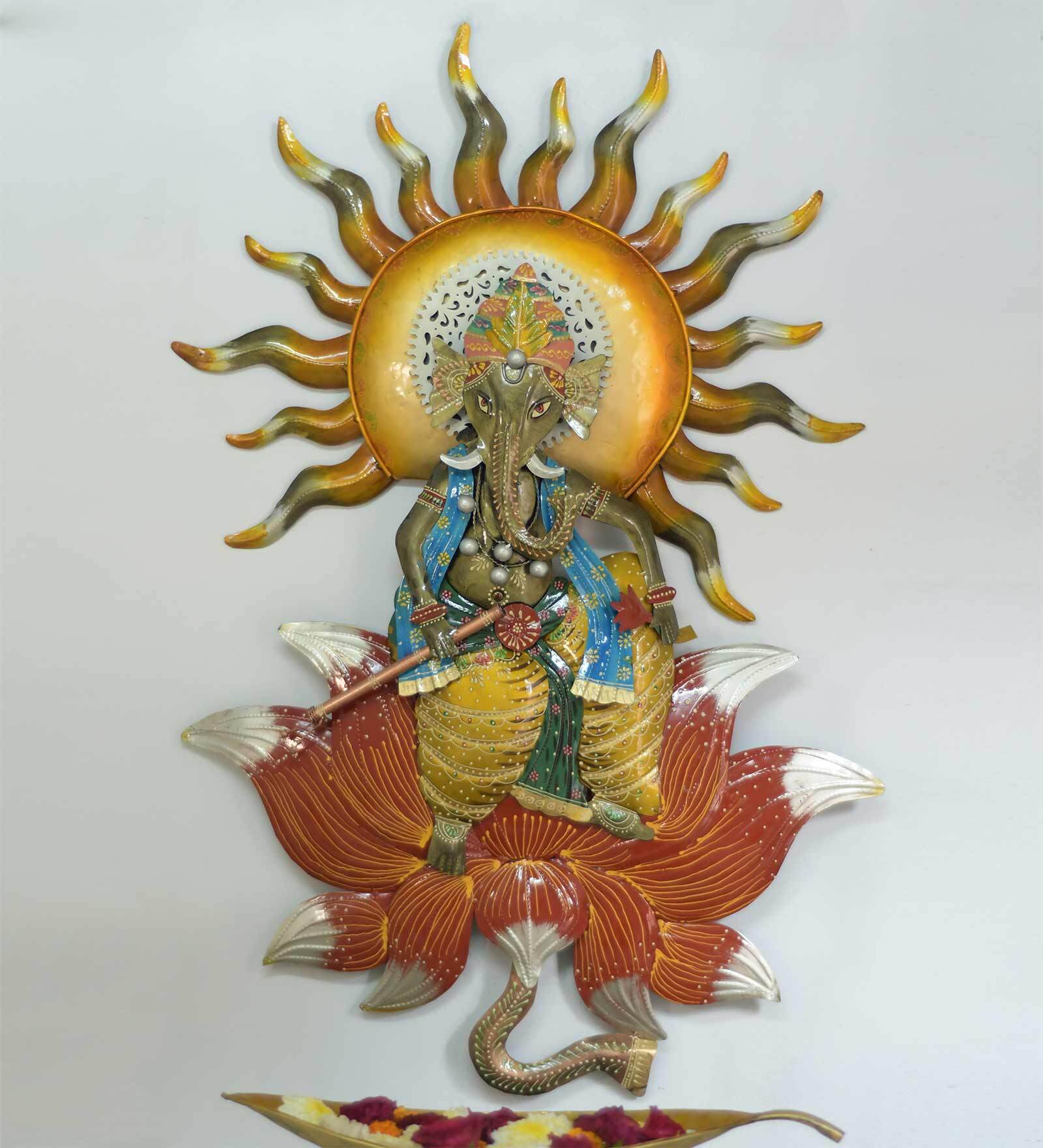 Iron Ganesha Lotus Flower Wall Art