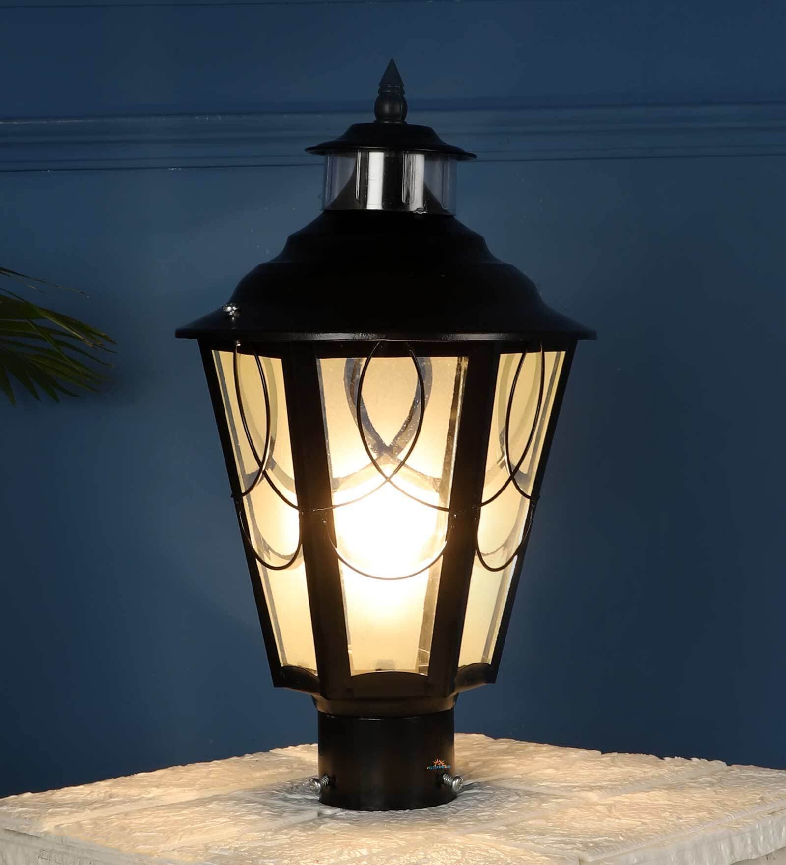 Iron Glass Black  Gate Light