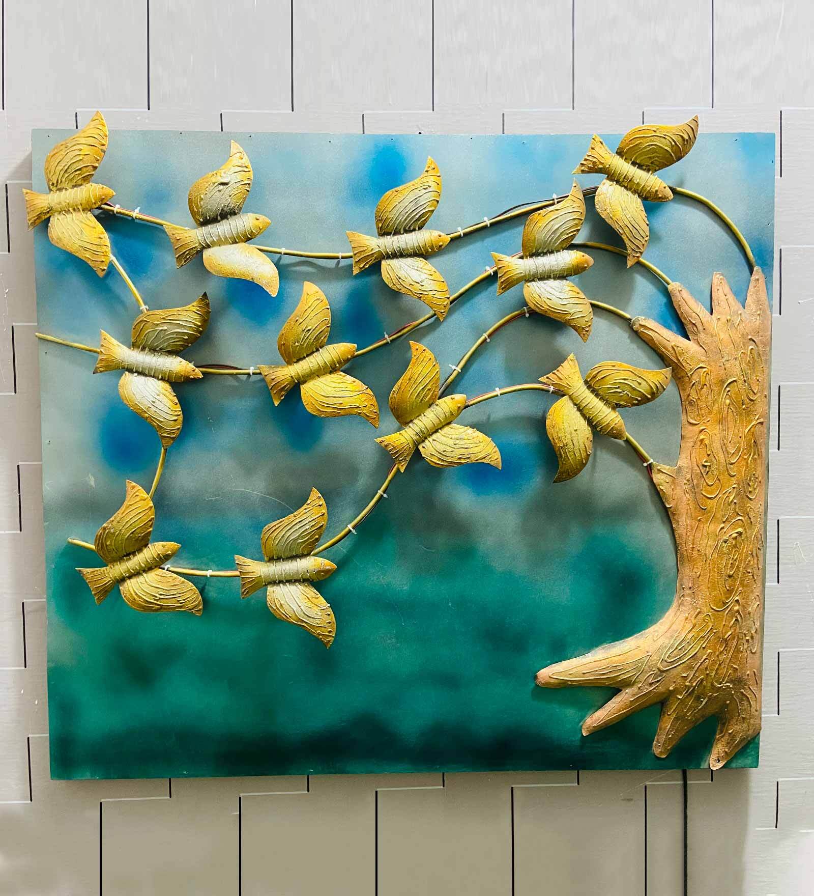 Iron Green 11 Bird Metal Wall Decor With Led