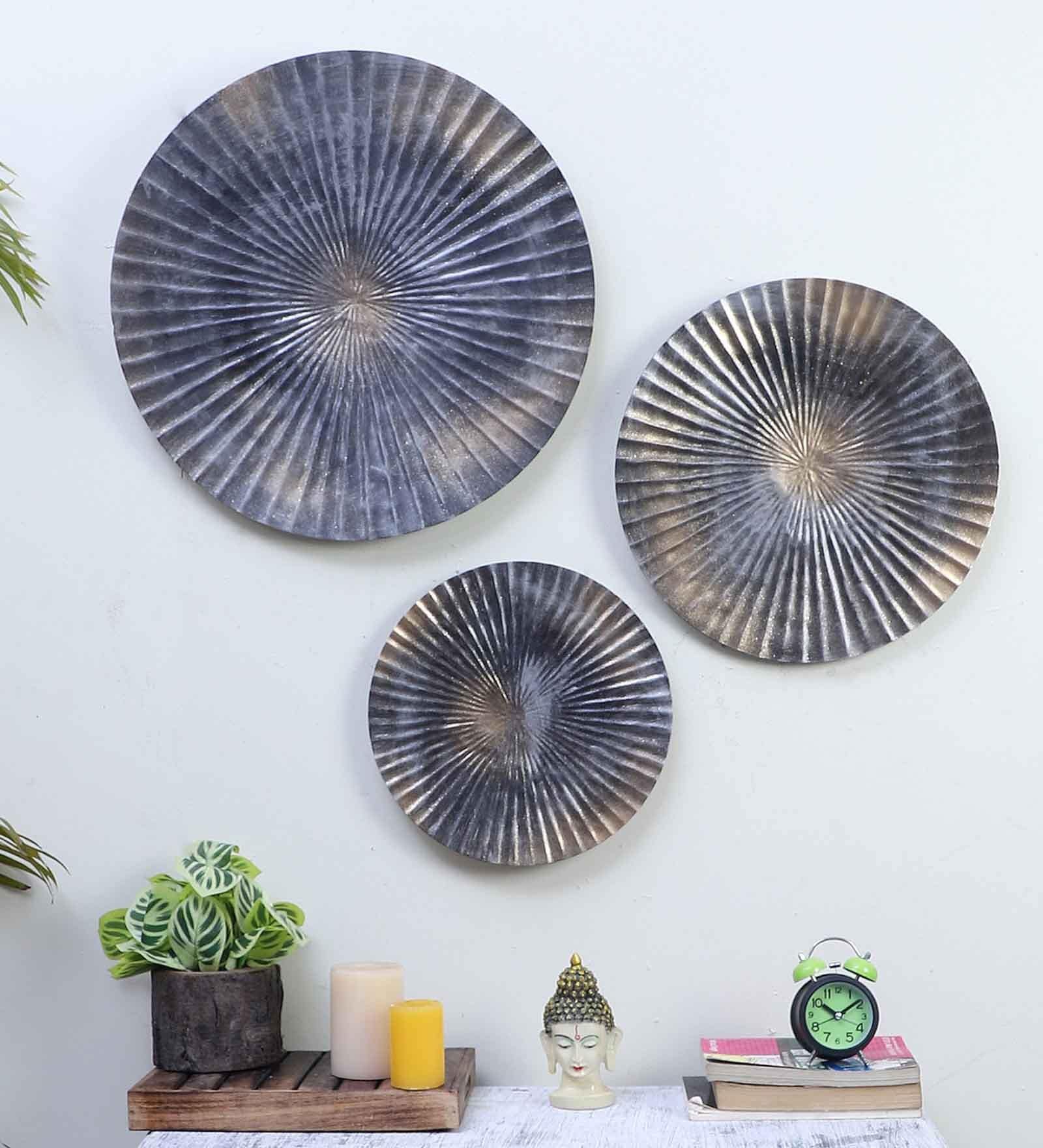 Buy Iron Grey & Gold Hammered Set Of 3 Metal Wall Art at 18% OFF by ...