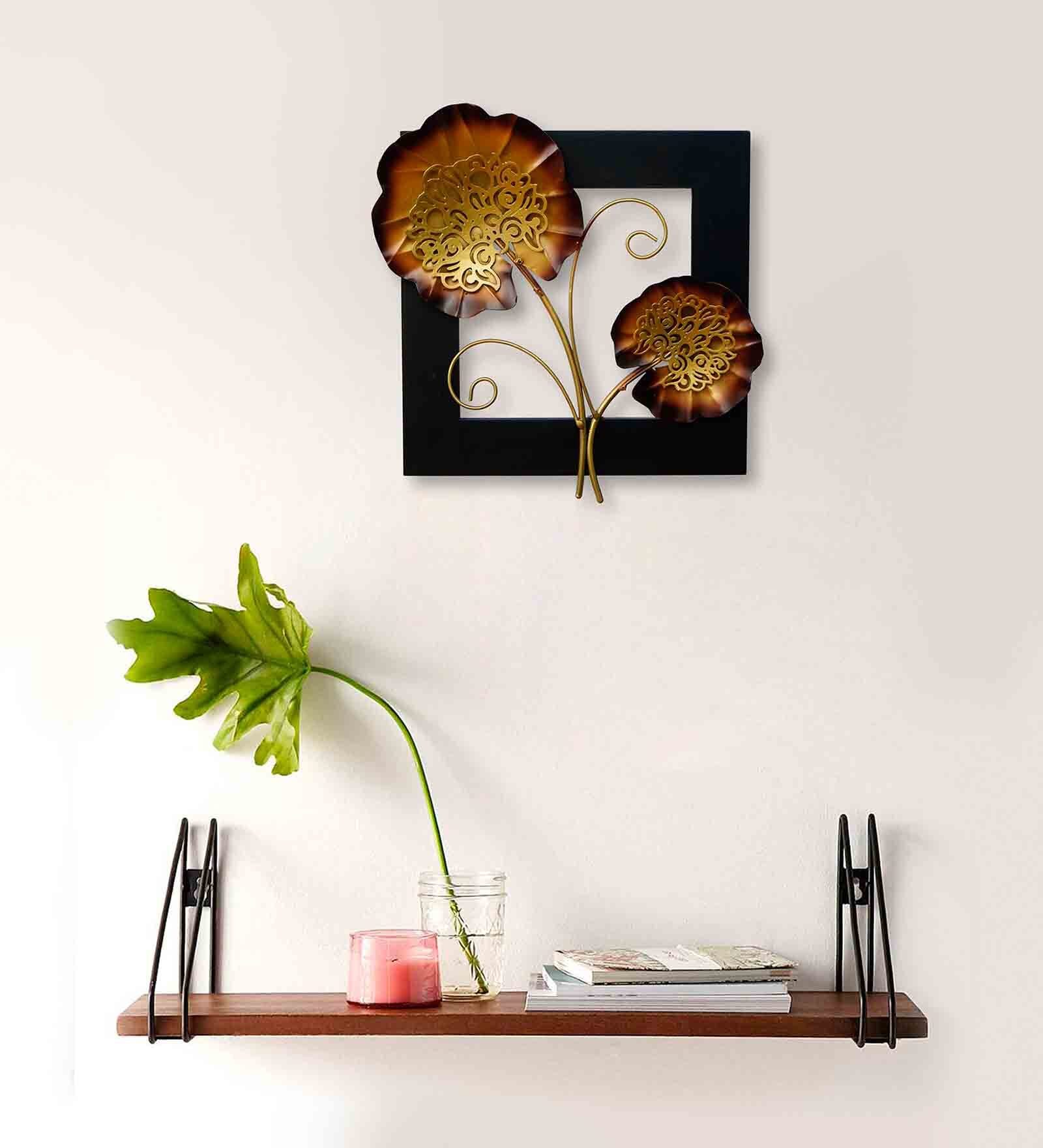 Iron Iron Leaves Wooden Frame Wall Art