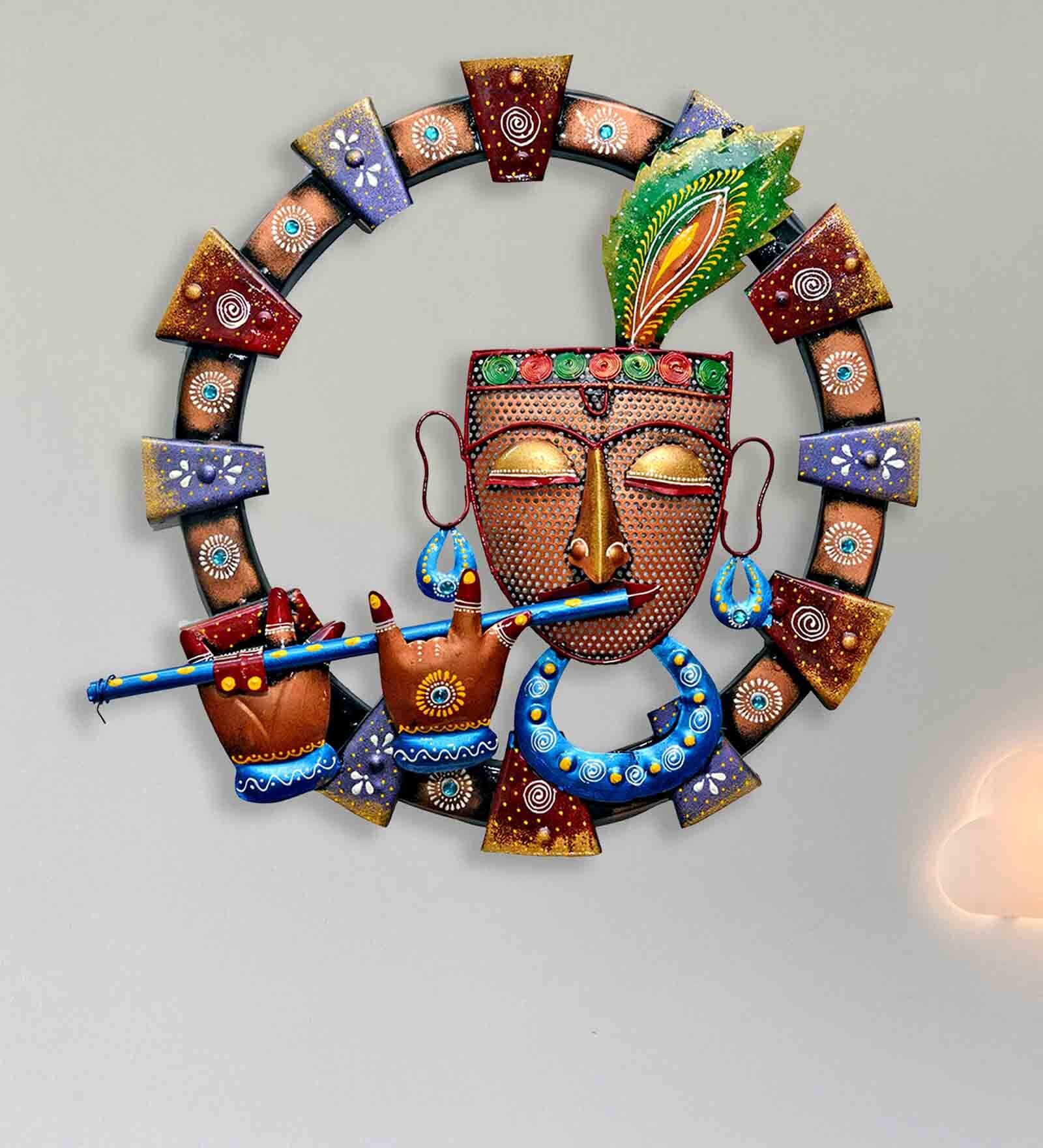 Iron Iron Lord Krishna Wall Art In Multicolor
