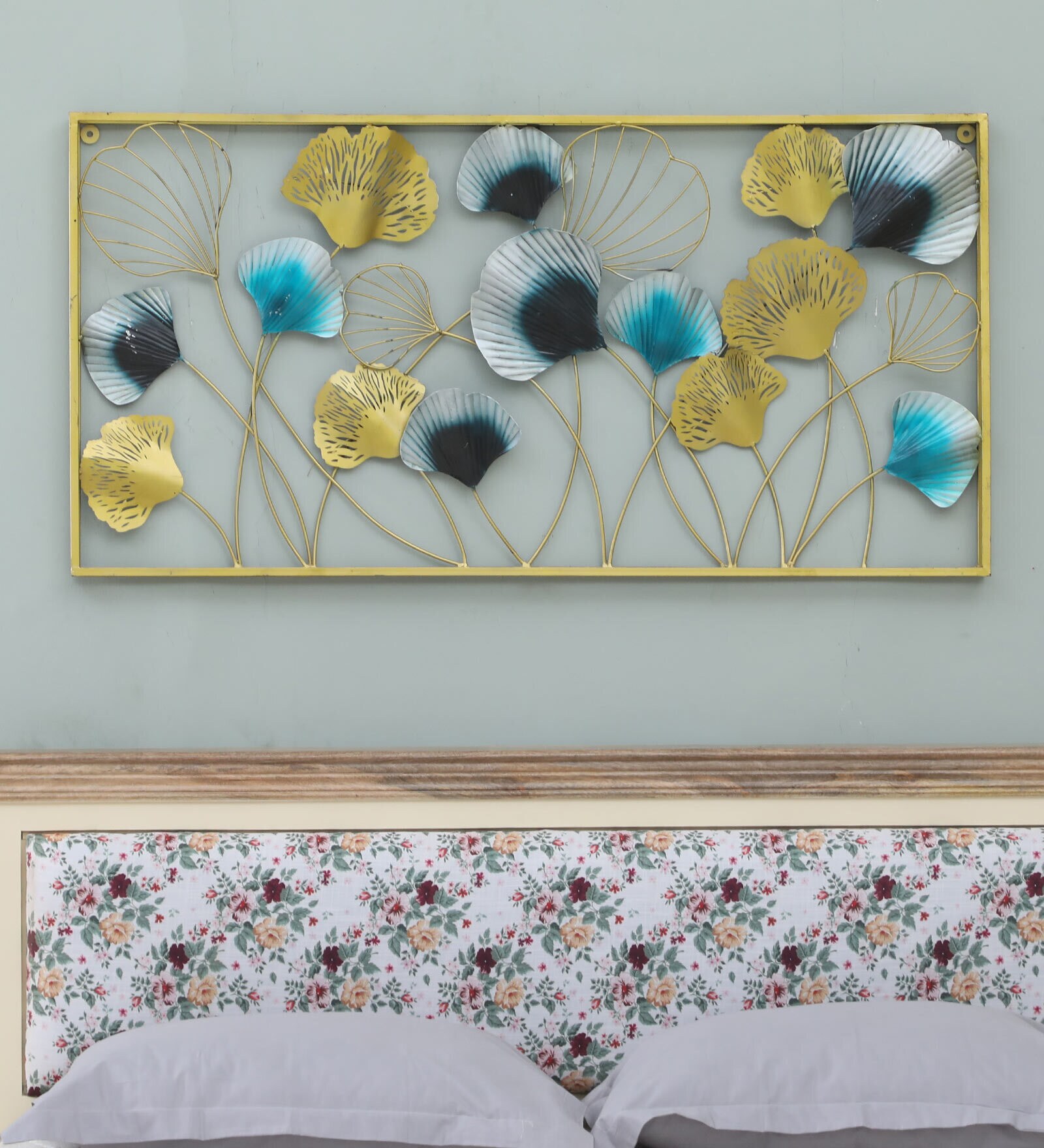 Iron Leaf Flower Frame Metal Wall Art With Led