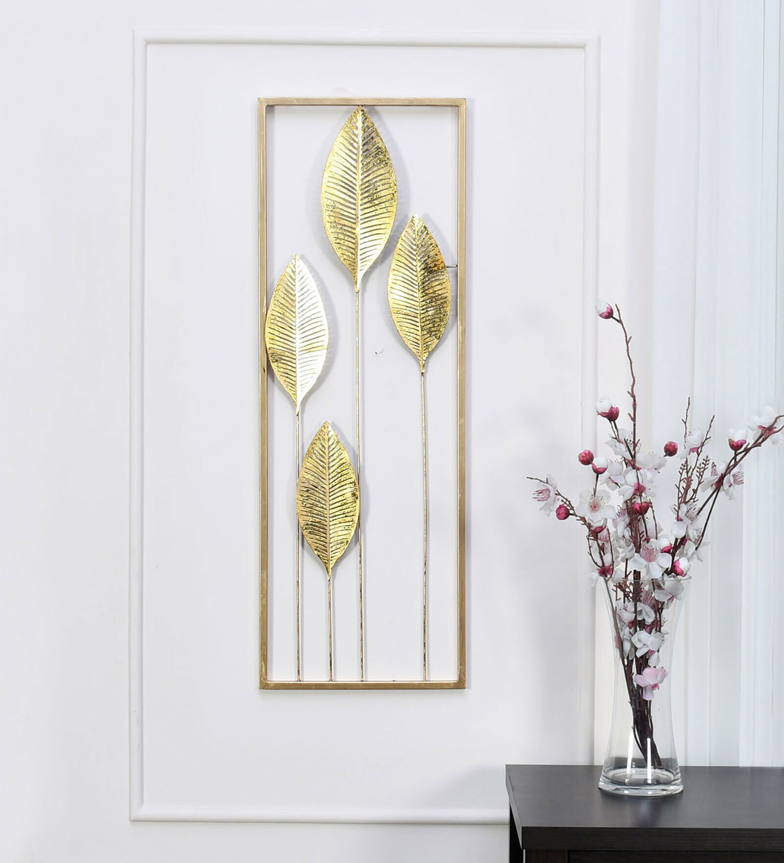 Buy Iron Leaf Long Panel Metal Wall Art Gold by home at 30 OFF by