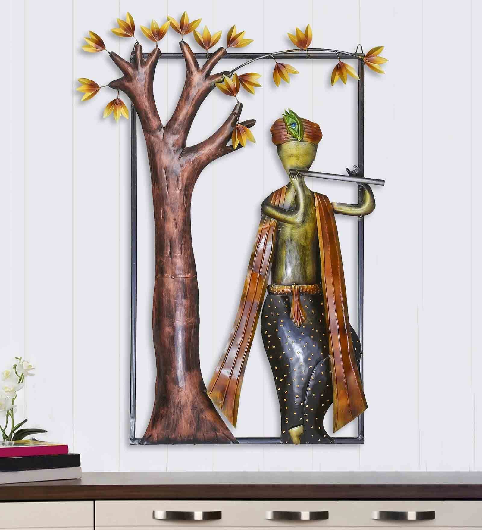 Iron Lord Krishna Playing Flute Wall Art