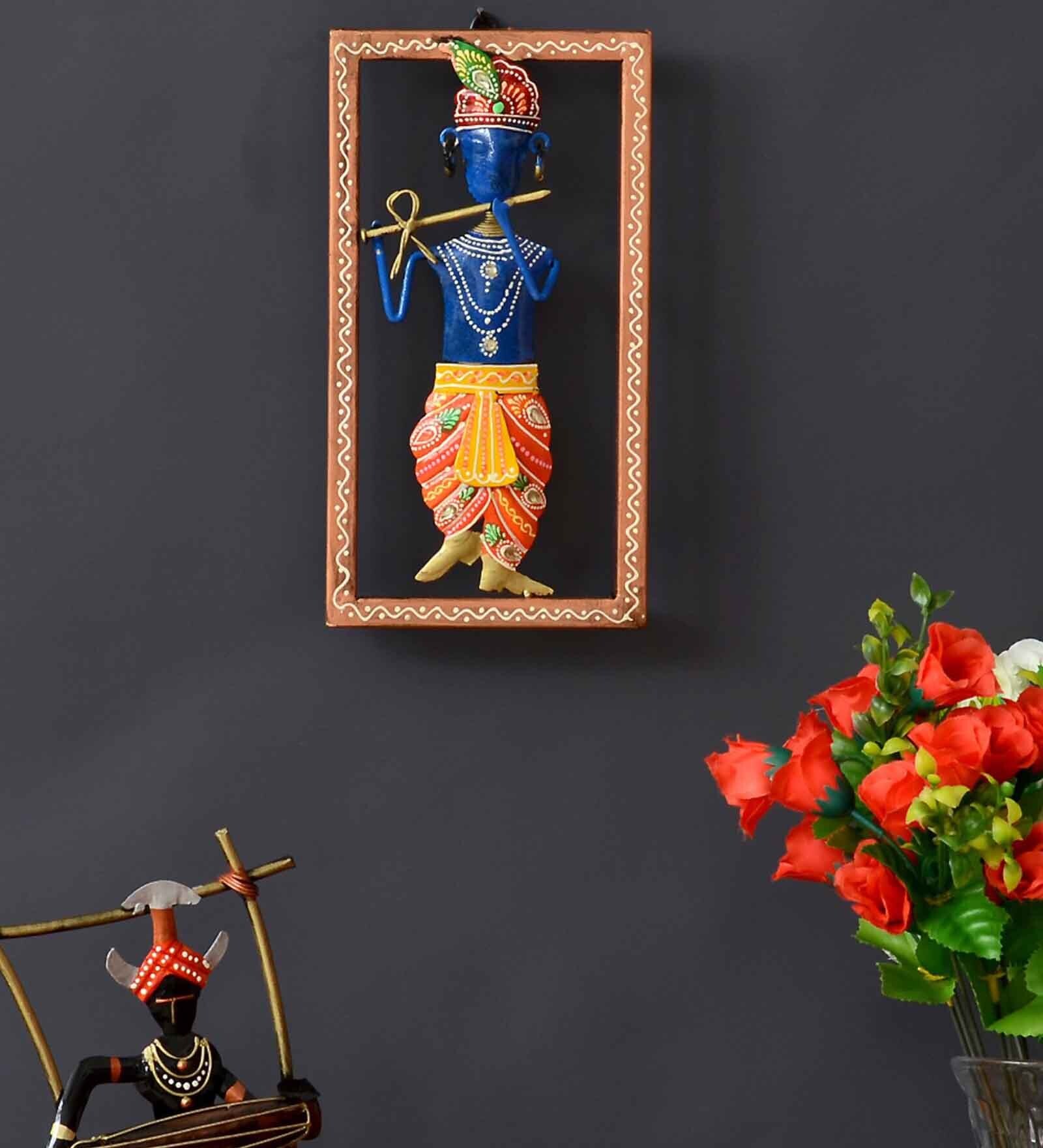 Iron Multicolour Krishan Wall Frame