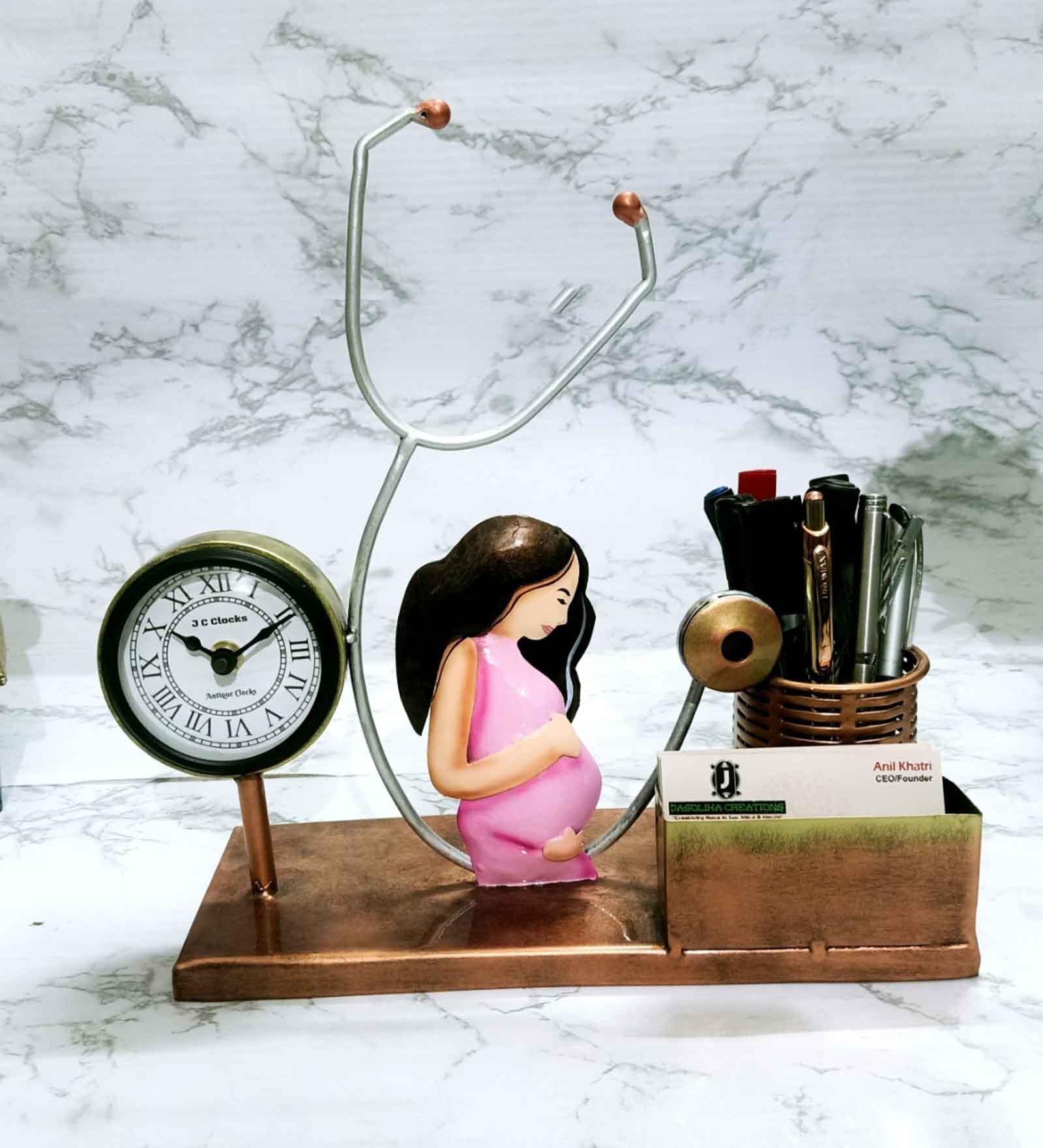 Buy Doctor Desk Gold Iron Painted Organizer With Table Clock at 24% OFF ...
