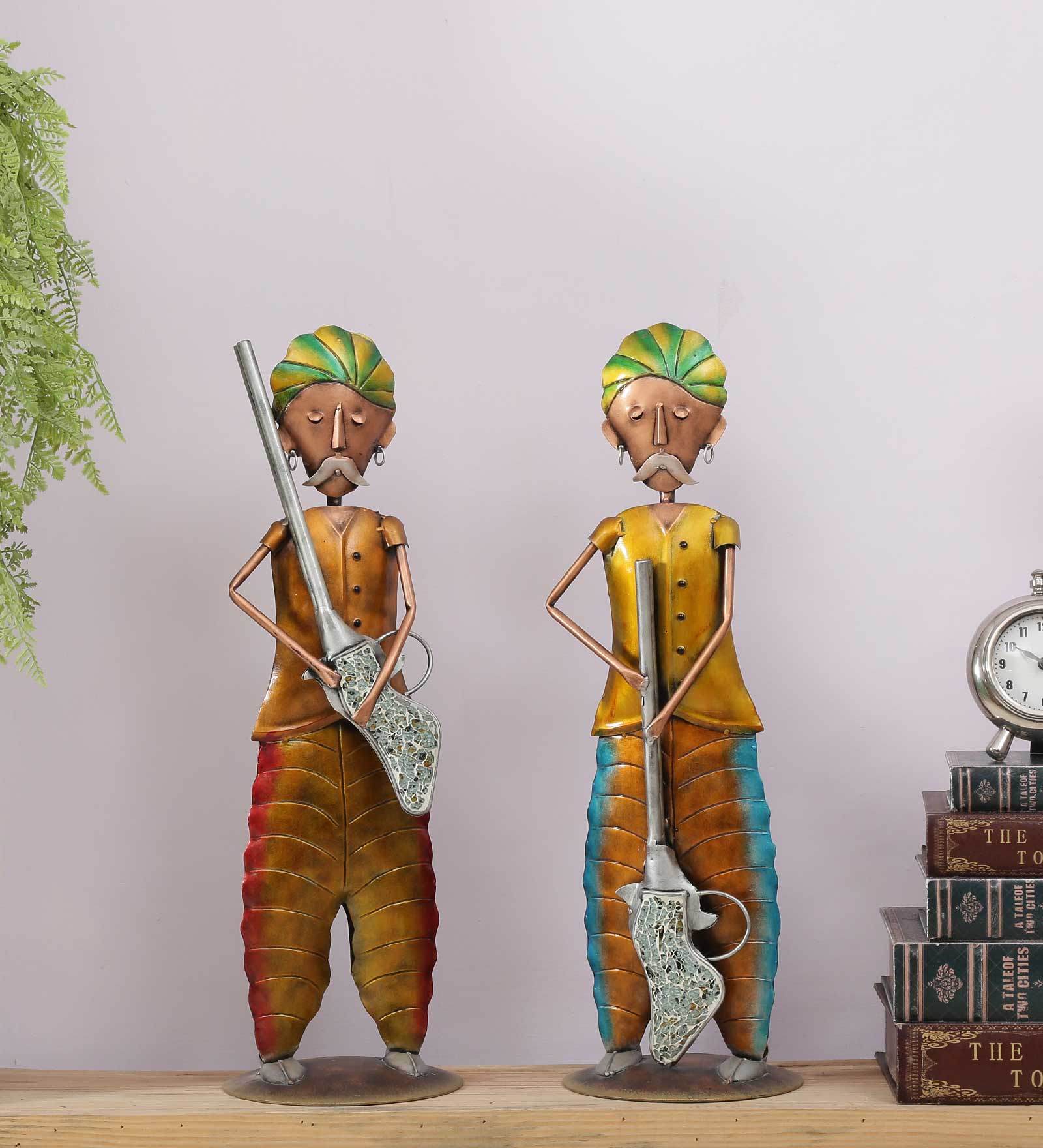 Iron Painted Marwadi Village Gunmen Set Of 2
