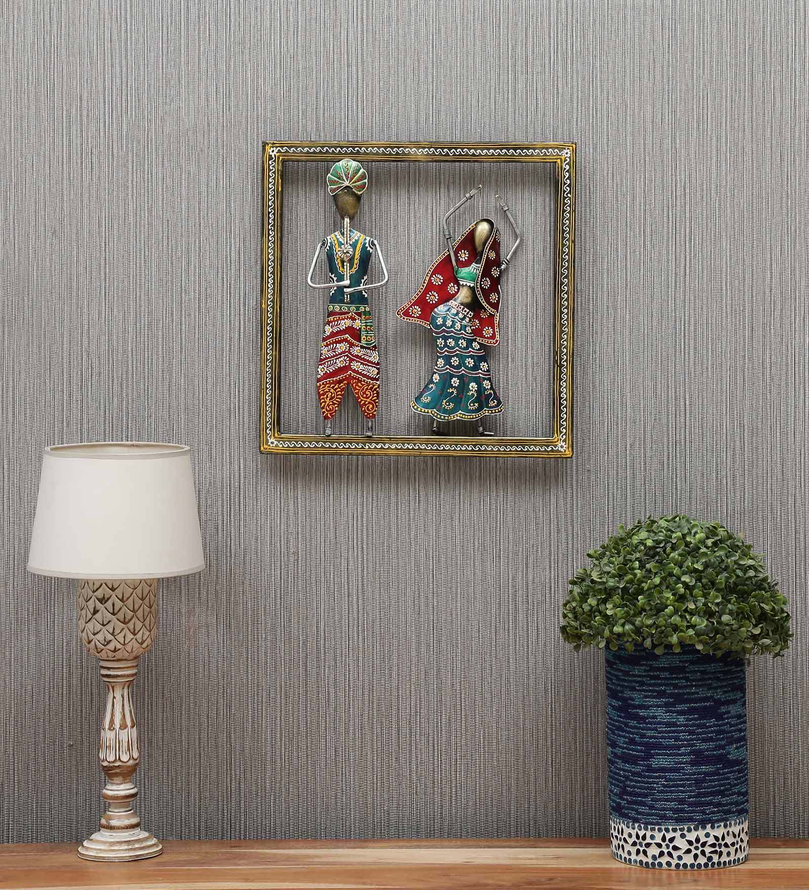 Iron Radha Krishna Wall Art In Multicolour
