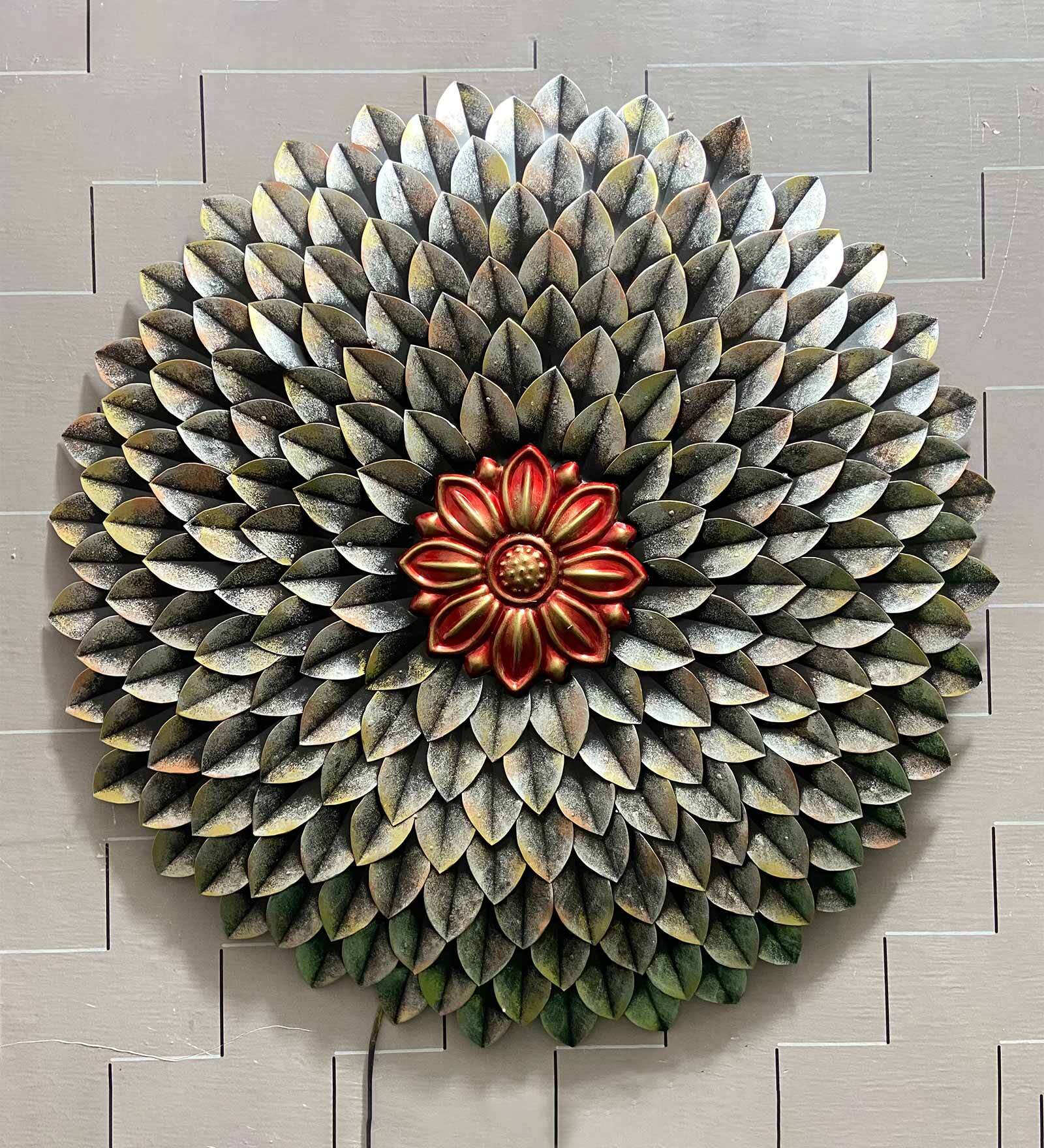 Iron Red Urban Flower Metal Wall Decor With Led