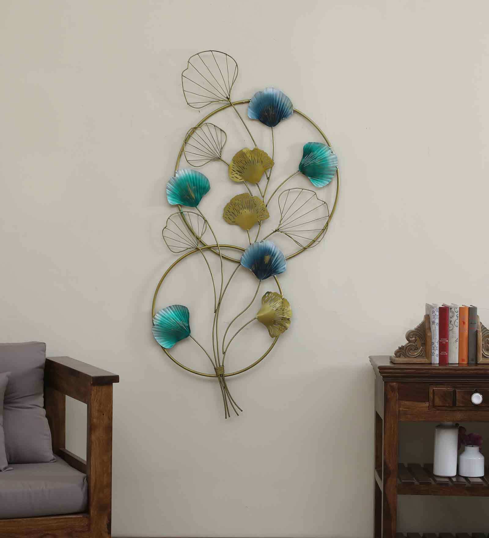Iron Round Leaf Metal Wall Art With Led
