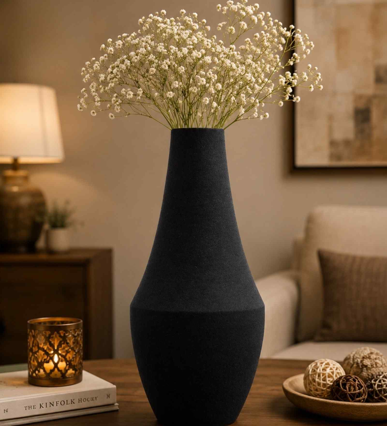 Iron Tear-Drop Flower Vase, Matte Black Modern Finish