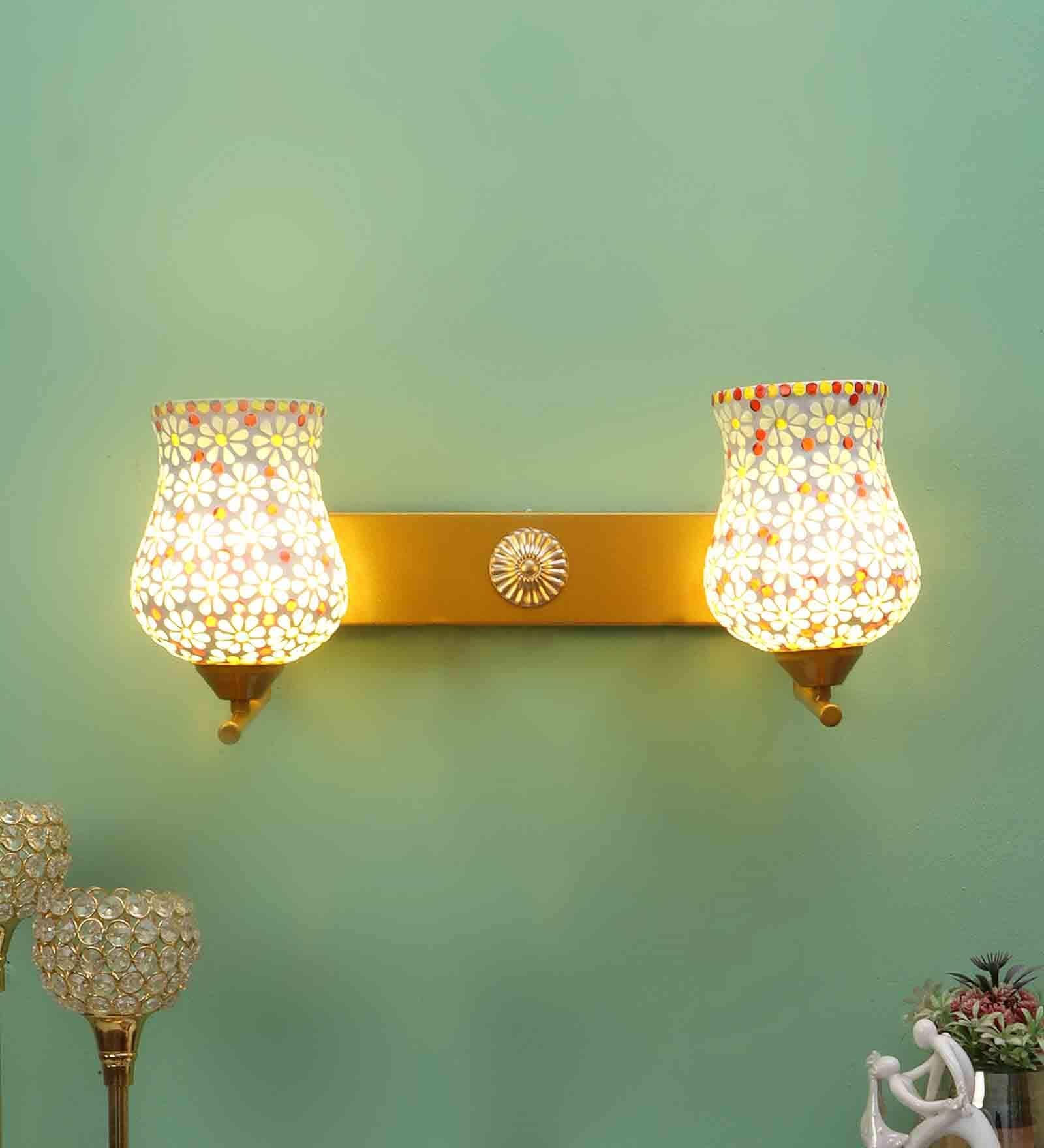 Iron Wall Light in Gold Finish with Handmade Glass