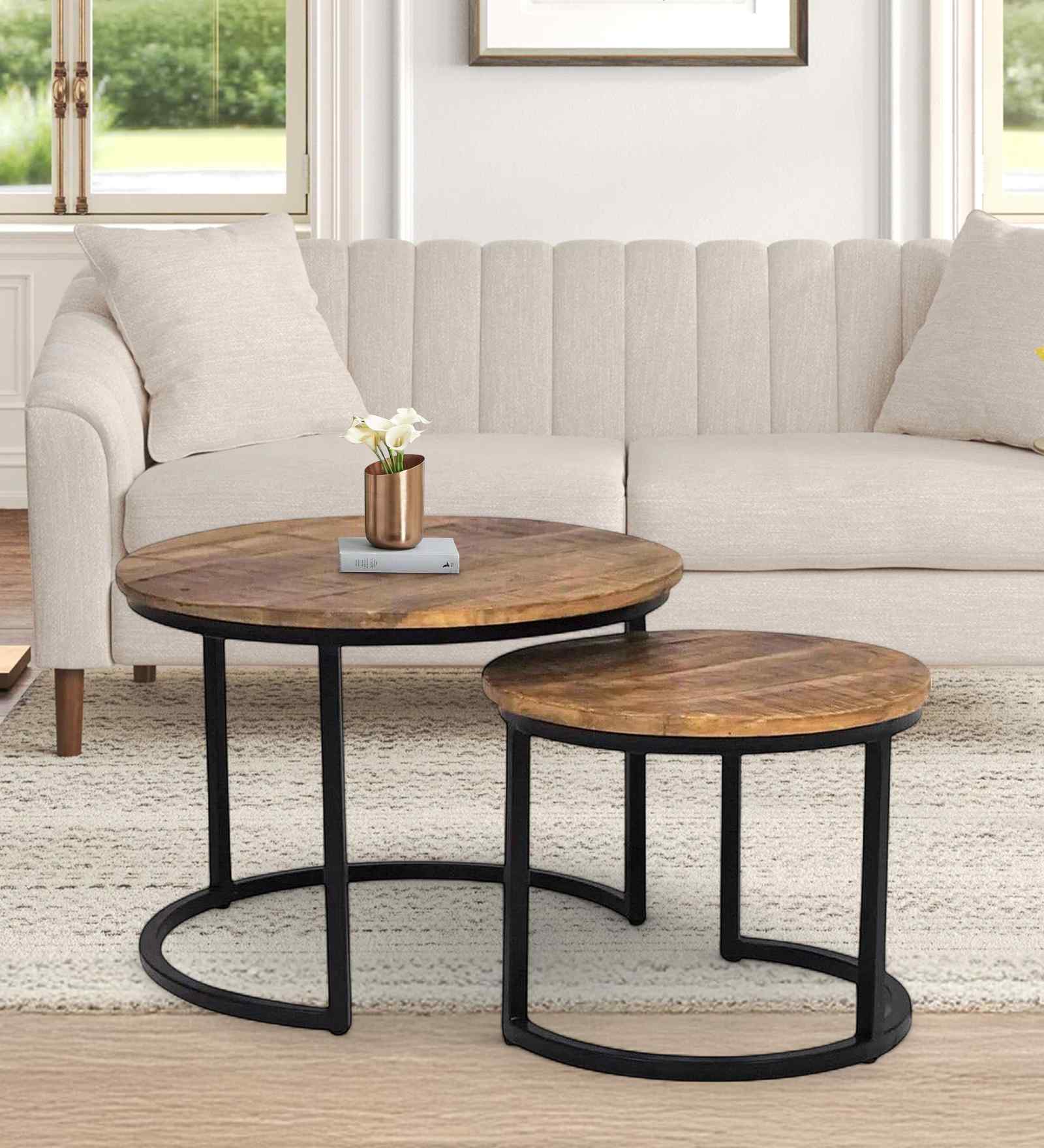 Kesty Round Nesting Coffee Table in Walnut Finish