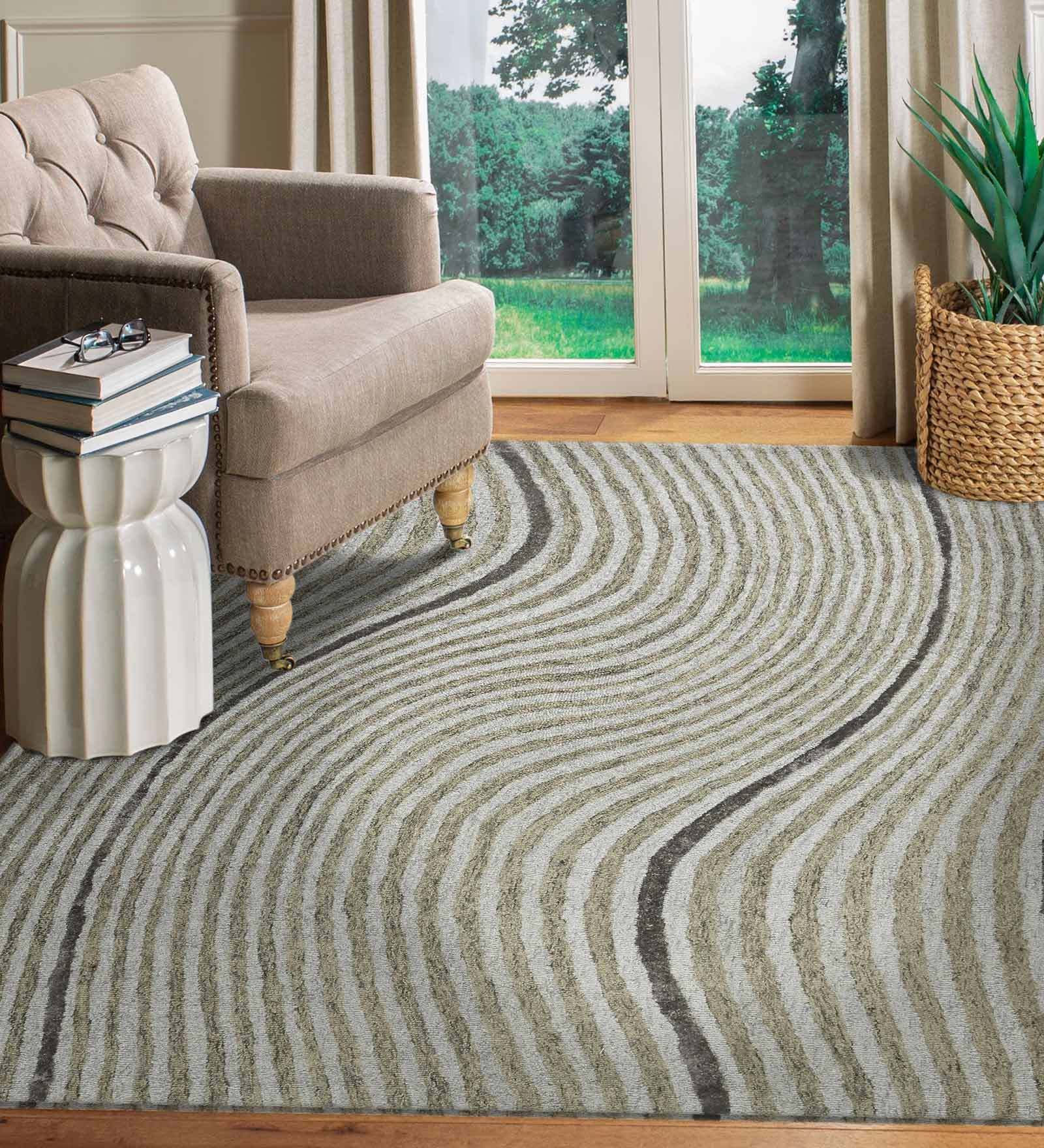 Grey Abstract Blended Wool 8 ft x 10 ft Hand Tufted Carpet