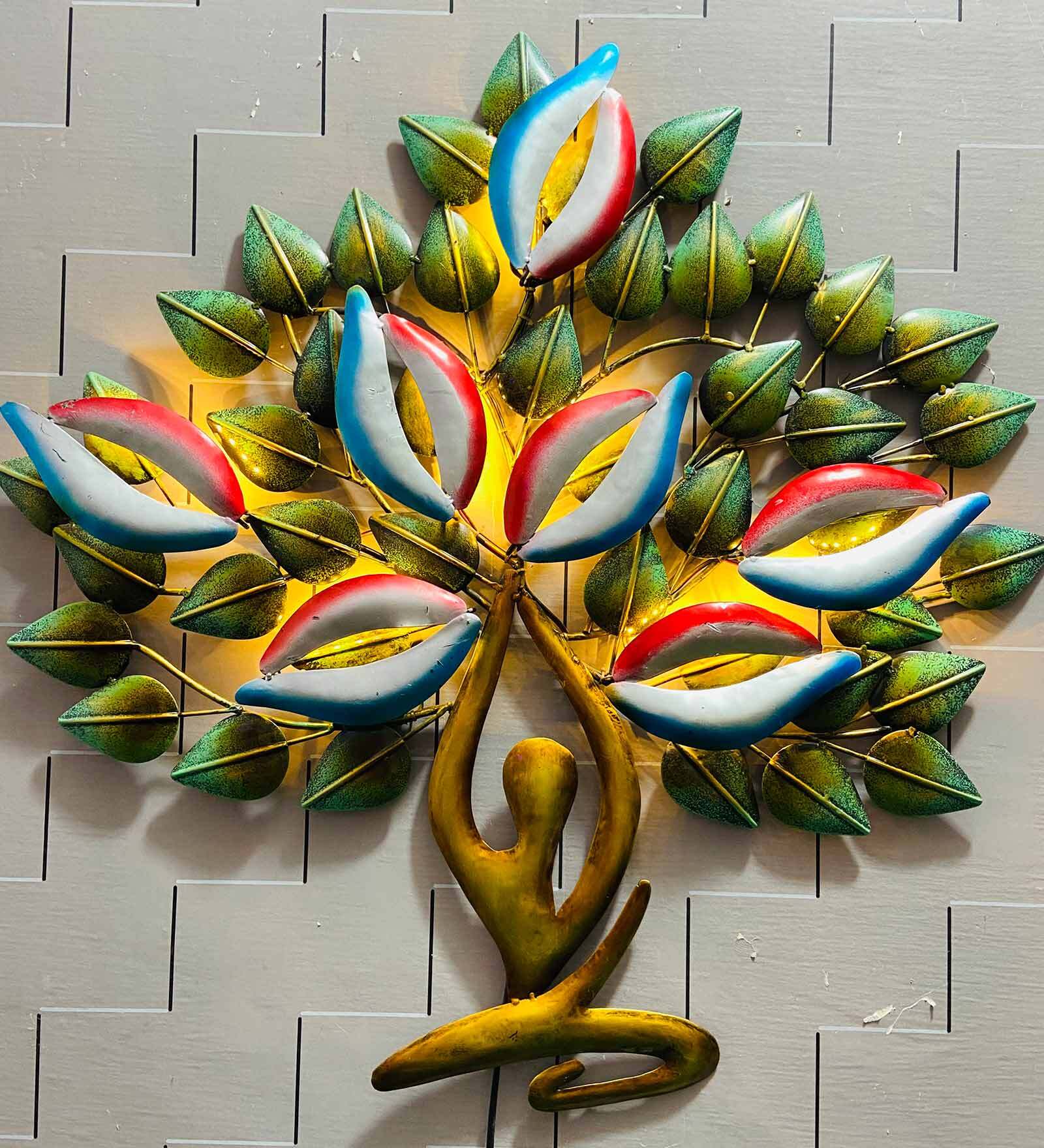 Buy Iron Yoga Tree Metal Wall Decor With LED By Toughcrafts Online ...