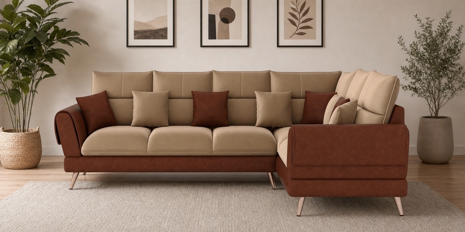 Ira 6 Seater LHS Sofa In Brown Color