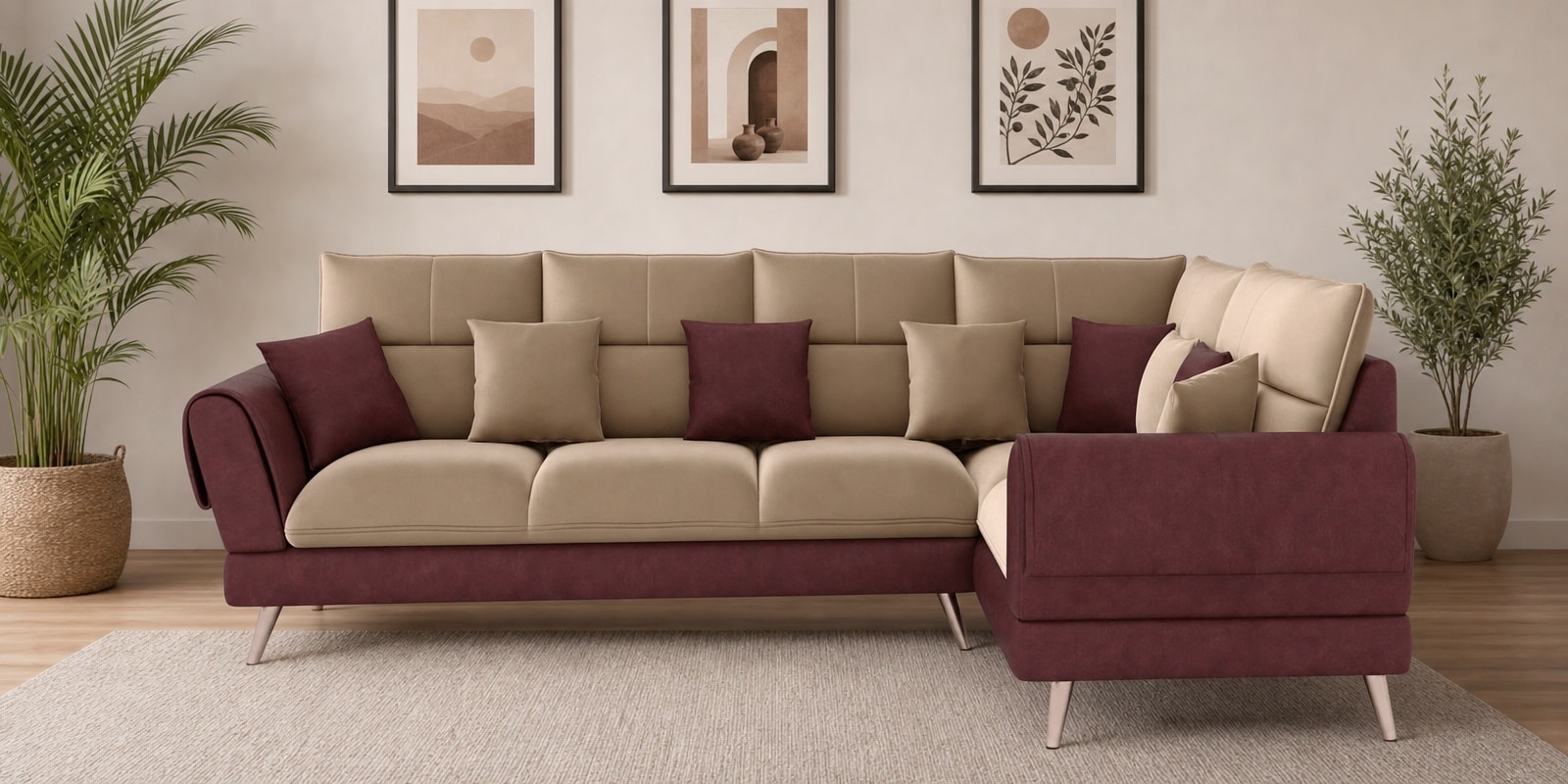 Ira 6 Seater LHS Sofa In Soft Tan Color