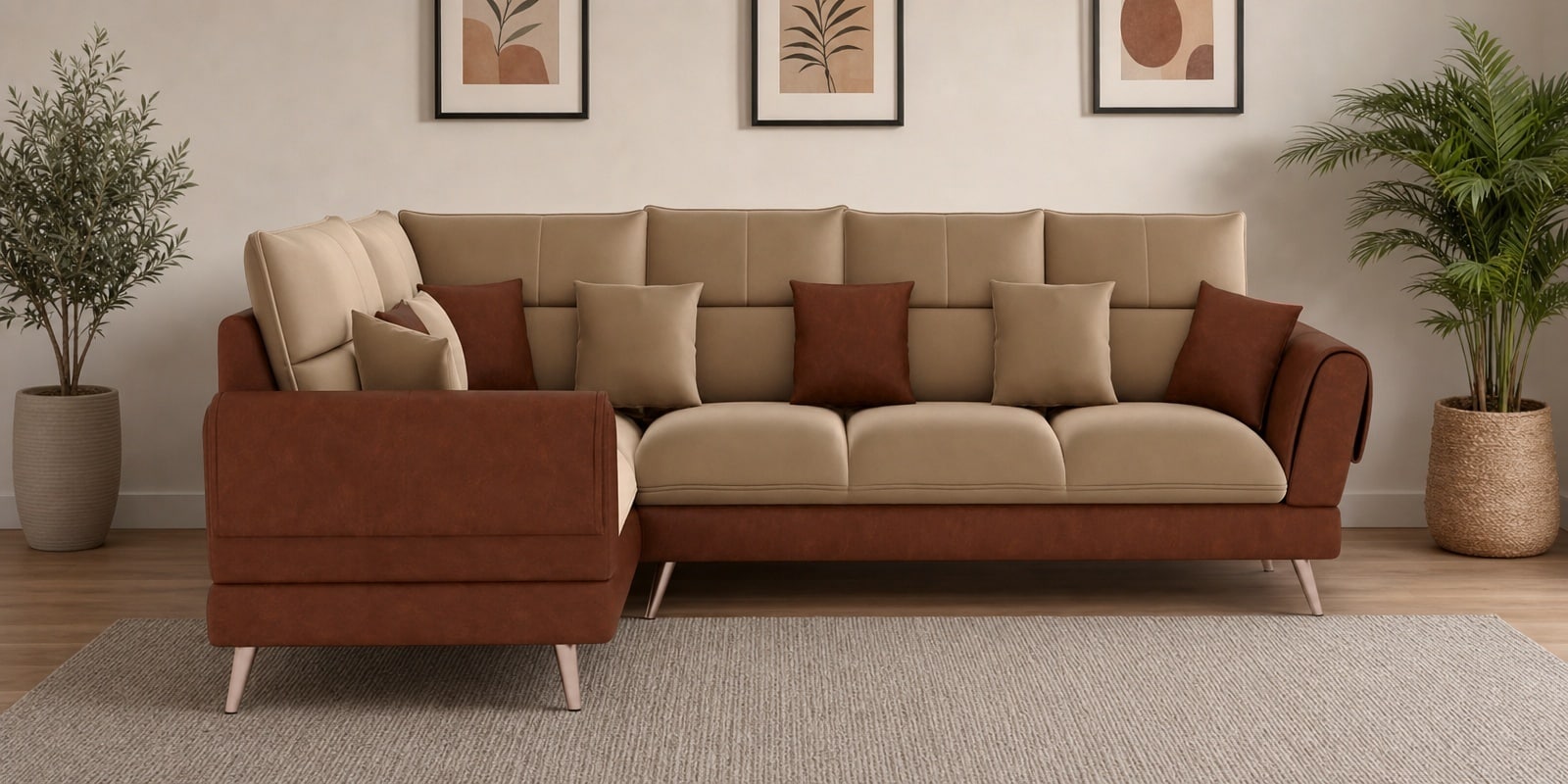 Ira 6 Seater RHS Sofa In Brown Color