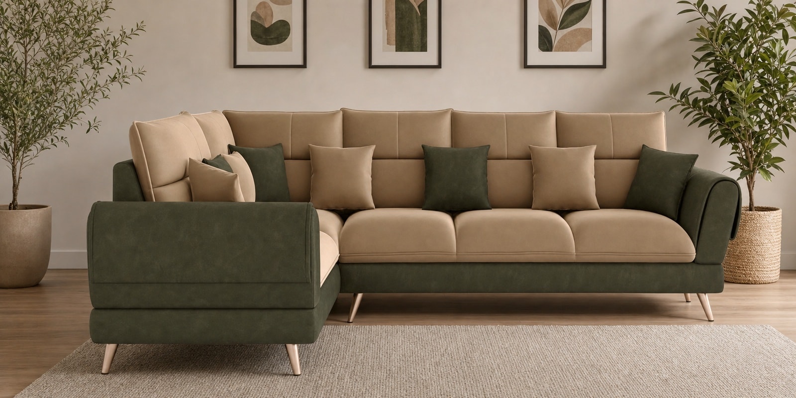 Ira 6 Seater Rhs Sofa In Green Colour