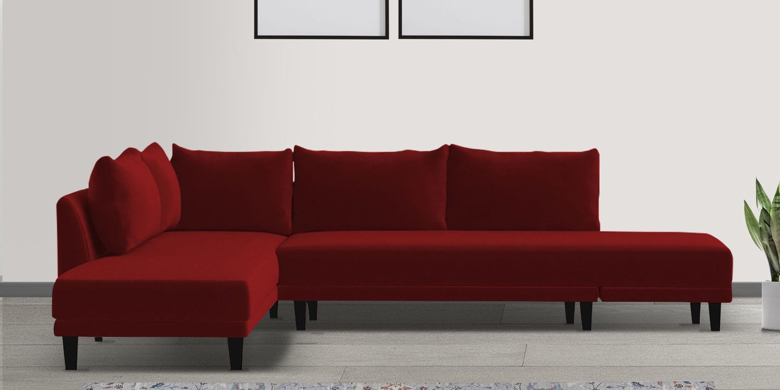 Ira Fabric 6 Seater Sofa Cum Bed RHS In Blood Maroon Colour