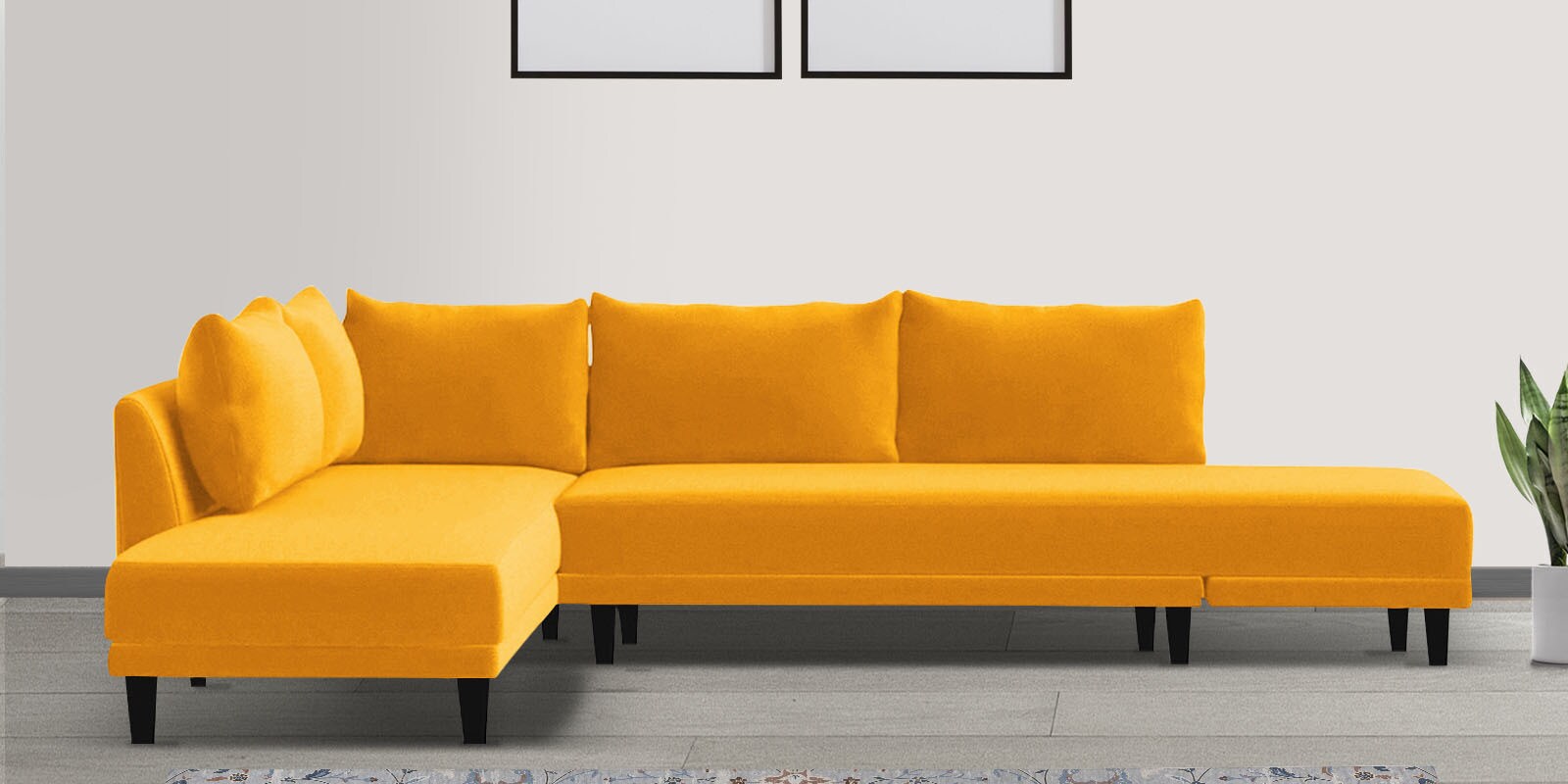 Ira Fabric 6 Seater Sofa Cum Bed RHS In Bold Yellow Colour