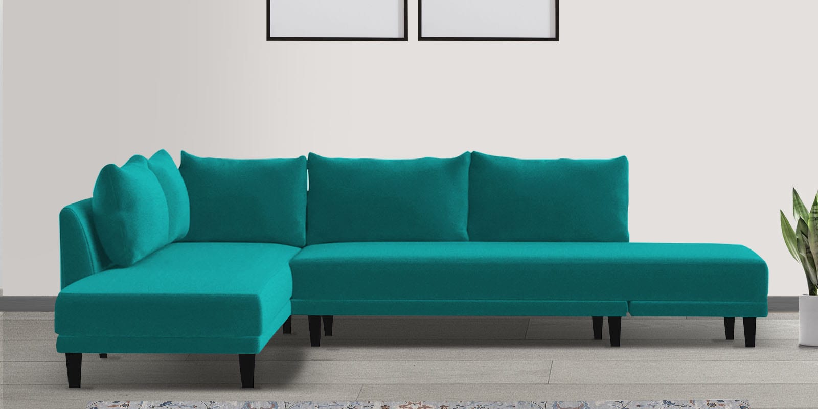 Ira Fabric 6 Seater Sofa Cum Bed RHS In Sea Green Colour