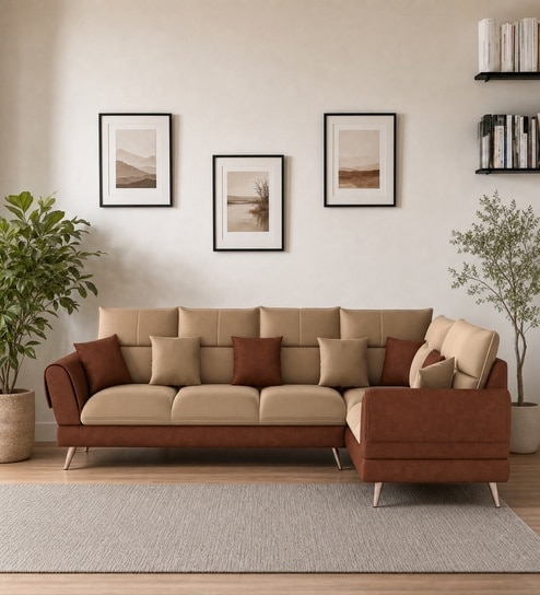Ira 6 Seater LHS Sofa In Brown Color
