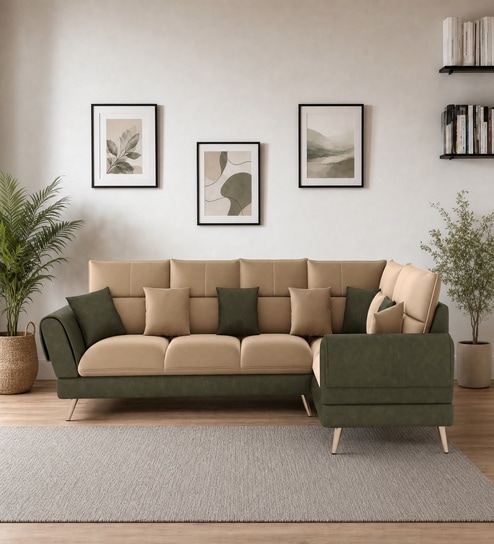 Ira 6 Seater LHS Sofa In Green Color