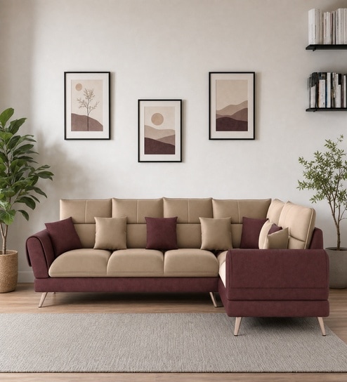 Ira 6 Seater LHS Sofa In Soft Tan Color