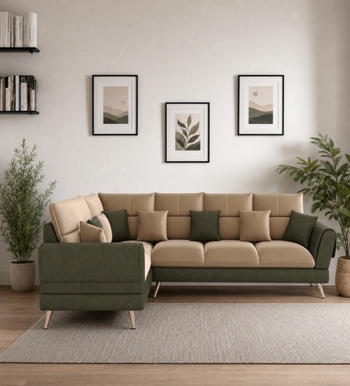 Ira 6 Seater RHS Sofa In Green Color