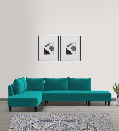 Ira Fabric 6 Seater Sofa Cum Bed RHS In Sea Green Colour