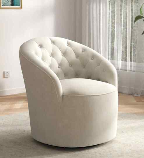 Irasema Velvet FabricBarrel Chair In Beige Colour