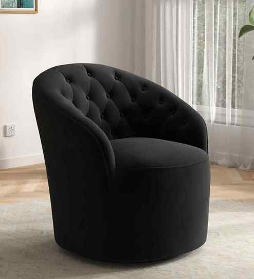 Irasema Velvet Fabric Barrel Chair In Black Colour