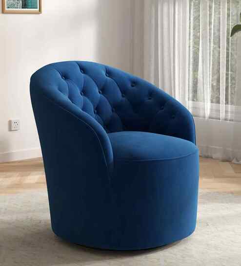 Irasema Velvet Fabric Barrel Chair In Blue Colour