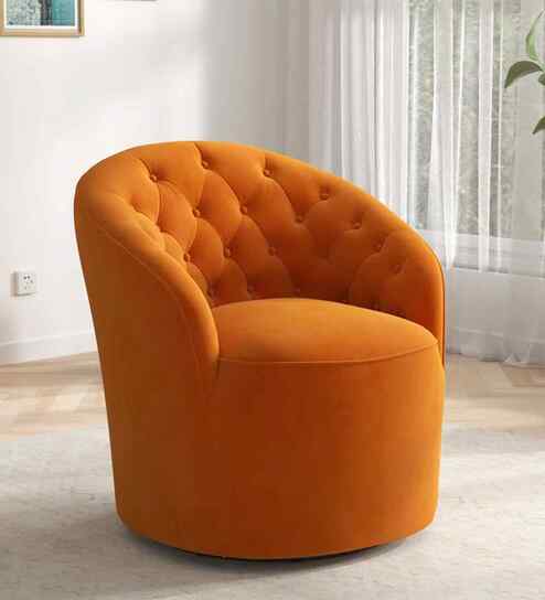 Irasema Velvet Fabric Barrel Chair In Orange Colour