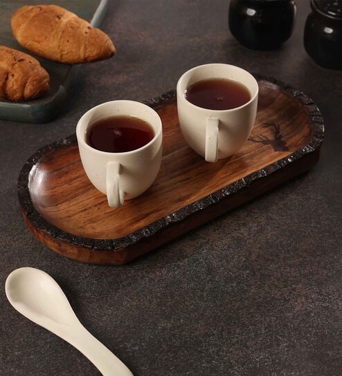 ireka homes Brown Acacia Wood Serving Tray-picture-30