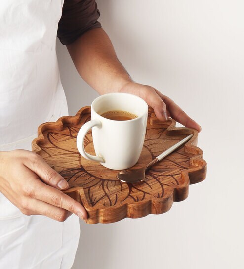 ireka homes Brown Acacia Wood Appetizer Platter-picture-32