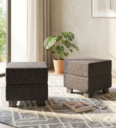 Iris Ottoman Set Of 2 In Jute Black Colour