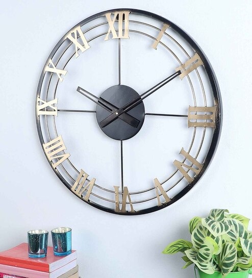 Buy Iron Black & Gold Roman Number Wall Clock By The Craze by Amaya Decors  Online - Modern Wall Clocks - Wall Clocks - Home Decor - Pepperfry Product