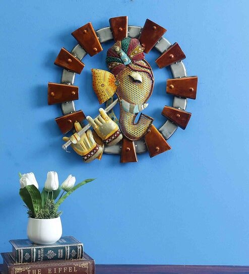 Iron Lord Ganesha Wall Art In Multicolour