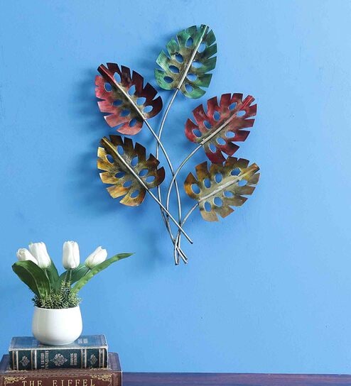Iron Hanging Leaf Wall Art In Multicolour