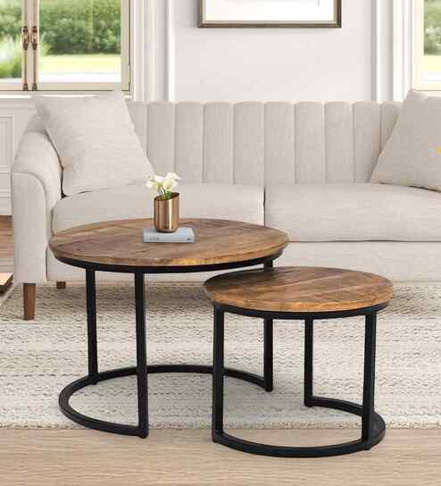Kesty Round Nesting Coffee Table in Walnut Finish