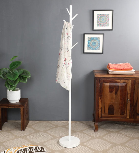 white standing coat rack