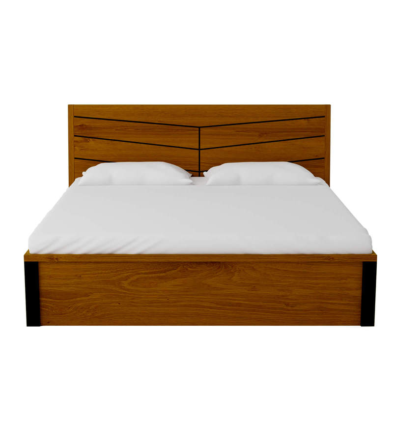 Buy Iris Queen Size Bed with Hydraulic Storage in Maple Finish by
