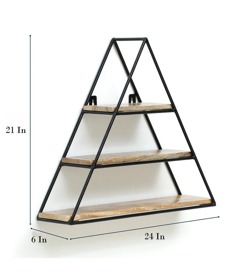 Buy Mango Wood and Metal Triangle Book shelf in Natural Finish by
