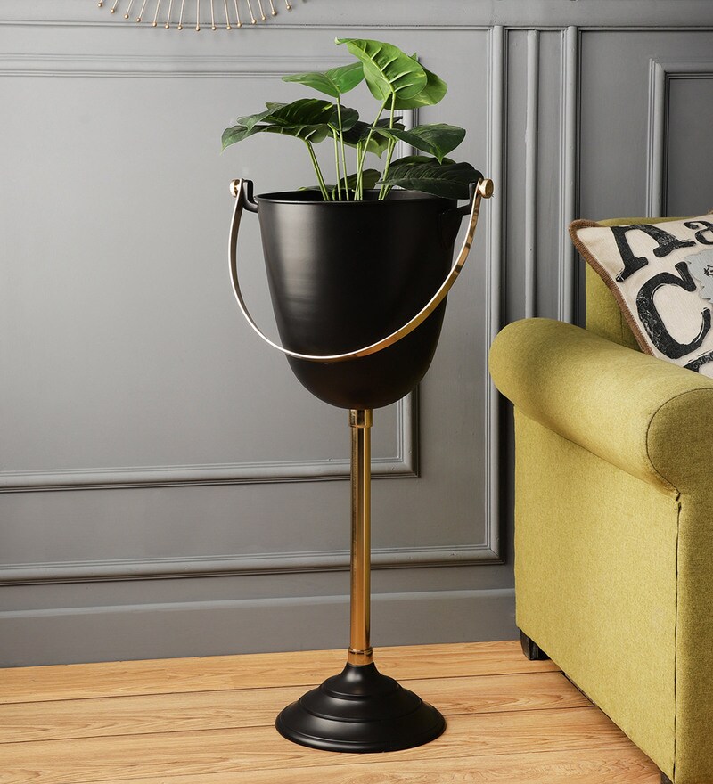 Buy Iron Floor Planter In Black Gold Colour By Decor De Maison Online